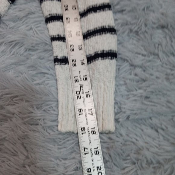 H & M Womens Sweater White Small Stripes Zip Back Cotton Round Neck - Picture 10 of 12